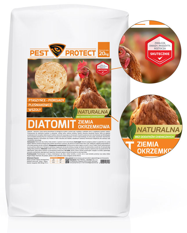 Ziemia okrzemkowa - diatomit na ptaszyńca kurzego 20kg PEST PROTECT